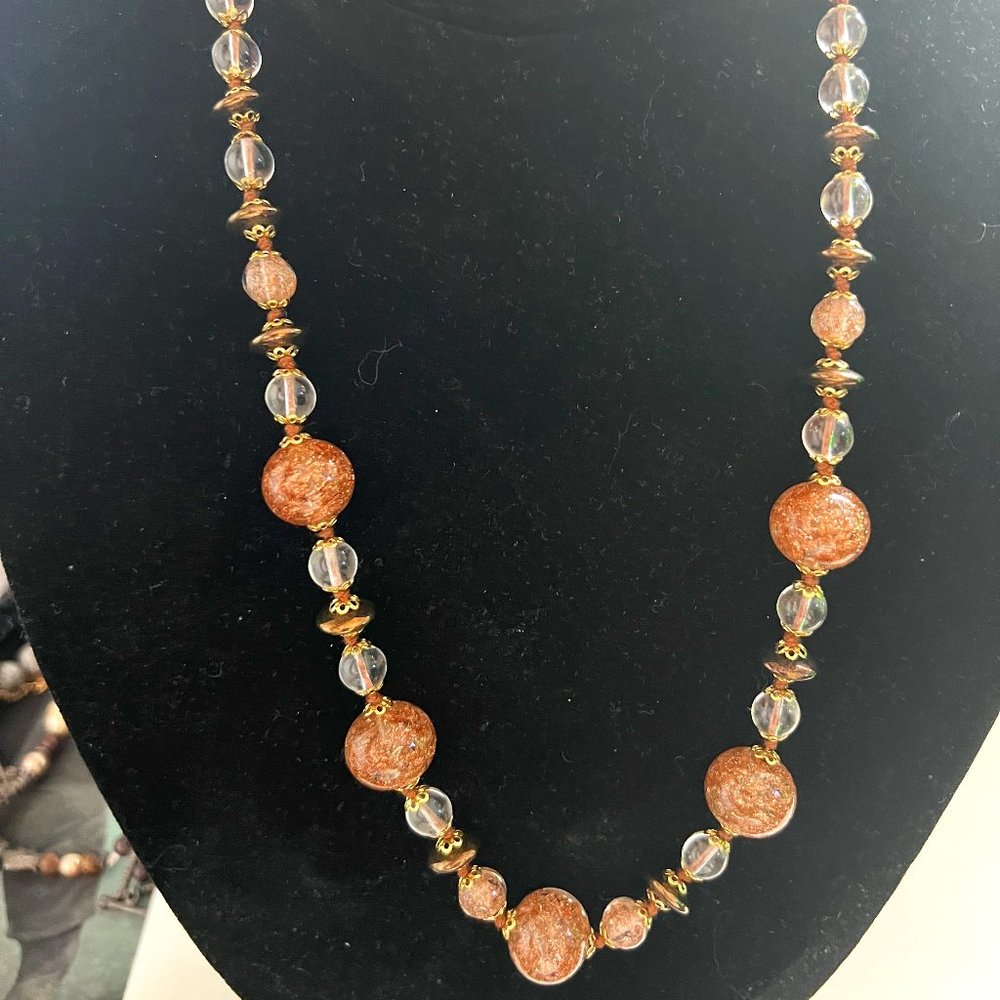 Glass Gold Fleck Beaded (Murano Style) Necklace